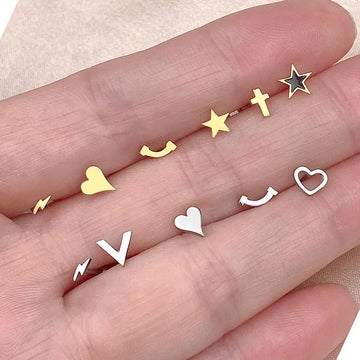 DAIIIBABYYY  -  1Pc Stainless Steel Star Moon Mini Earrings for Women Jewelry  Fashion Heart Butterfly Piercing Stud Earrings for Mother Day
